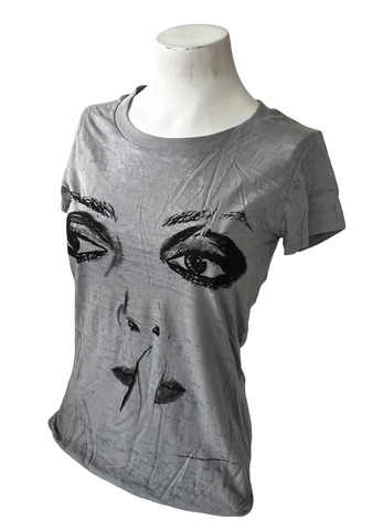 Bella Women's Blondie Face Graphic Gray Sheer Short Sleeve Shirt Size Small