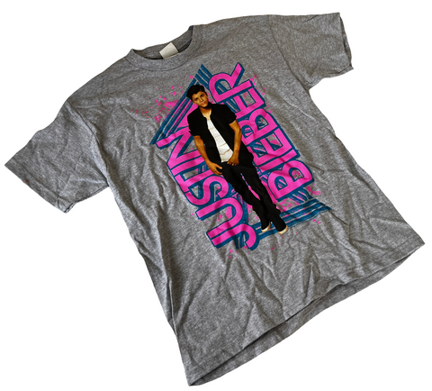 Delta Boys Justin Bieber Graphic Gray Short Sleeve Shirt Size Large