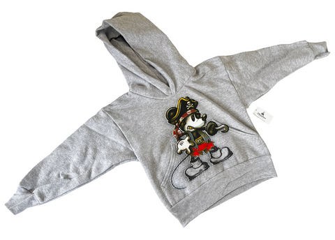 Disney Boys Pirate Mickey Mouse Graphic Gray Pullover Hoodie Size XS