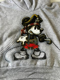 Disney Boys Pirate Mickey Mouse Graphic Gray Pullover Hoodie Size XS