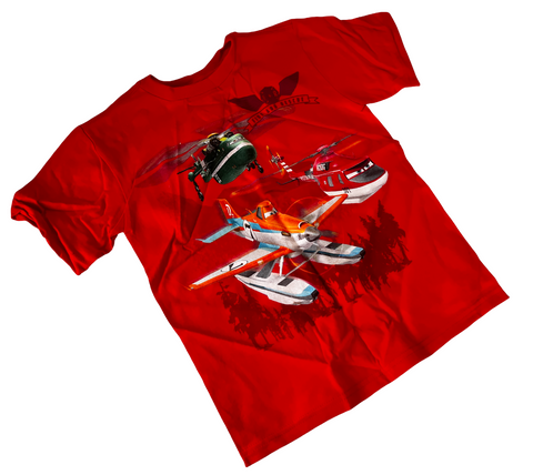 Disney Boys Planes Fire And Rescue Graphic Red Short Sleeve Shirt Size Small