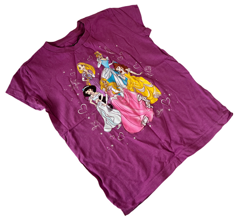 Disney Girls Princesses Graphic Purple Short Sleeve Shirt Size Medium