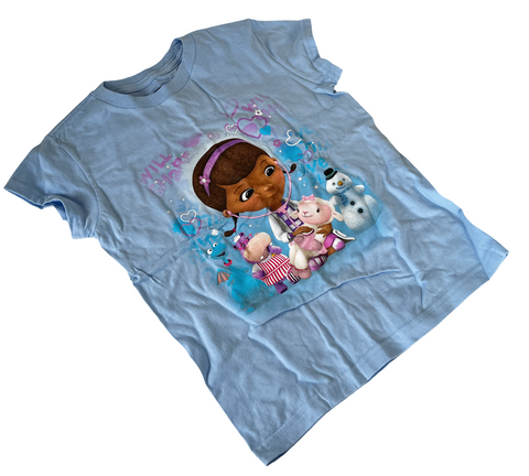 Disney Girls Doc McStuffins Graphic Blue Short Sleeve Shirt Size Medium