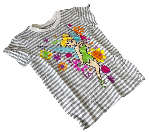 Disney Girls Tinker Bell Graphic Striped Gray/White Short Sleeve Shirt Size S