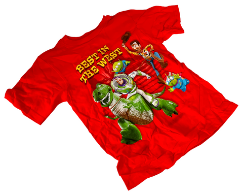 Disney Boys Toy Story Best In The West Graphic Red Short Sleeve Shirt Size Small