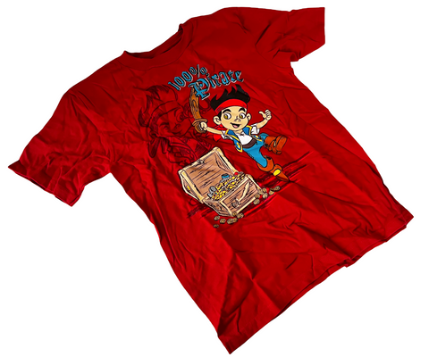 Disney Boys Jake And The Never Land Pirates 100% Pirate Red Shirt Size Medium