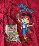Disney Boys Jake And The Never Land Pirates 100% Pirate Red Shirt Size Medium
