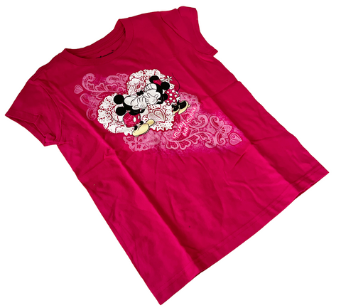 Disney Girls Mickey Mouse & Minnie Heart Graphic Pink Short Sleeve Shirt Size M