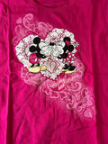 Disney Girls Mickey Mouse & Minnie Heart Graphic Pink Short Sleeve Shirt Size M