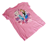 Disney Store Girls Frozen Anna & Elsa Graphic Pink Short Sleeve Shirt Size M