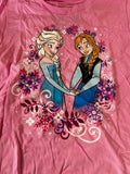 Disney Store Girls Frozen Anna & Elsa Graphic Pink Short Sleeve Shirt Size M