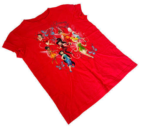 Disney Girls Tinker Bell Forever Friends Fairy Graphic Red Shirt Size Medium