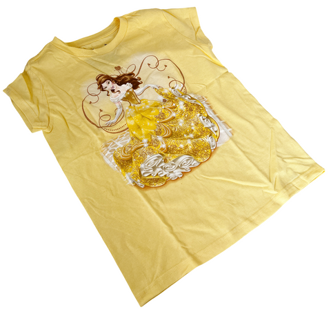 Disney Girls Beauty And The Beast Belle Yellow Short Sleeve Shirt Size Medium