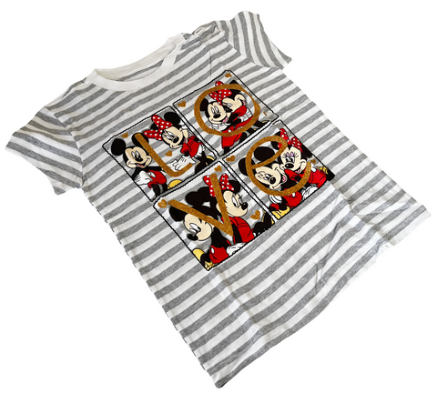 Disney Girls Mickey Mouse & Minnie Love Gray Striped Short Sleeve Shirt Size M