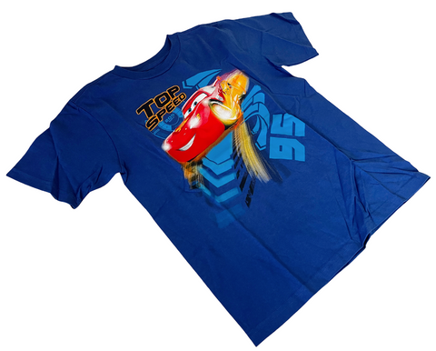 Disney Boys Lightning McQueen Top Speed 95 Blue Short Sleeve Shirt Size Medium