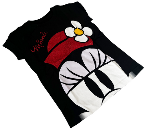 Disney Store Girls Minnie Mouse Graphic Black Short Sleeve Shirt Size Small