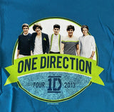 Gildan Boys One Direction Tour 2013 Graphic Blue Short Sleeve Shirt Size Large