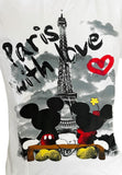 Disney Women's Mickey Mouse & Minnie Paris With Love White Shirt Size Medium