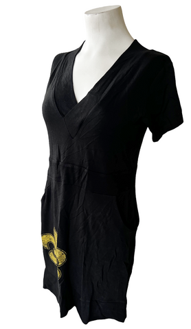 Emerson Street Clothing Women's Fleur De Lis Black Short Sleeve Dress Size XS