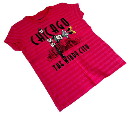 Disney Girls Minnie Mouse Chicago The Windy City Striped Pink Shirt Size Medium