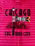 Disney Girls Minnie Mouse Chicago The Windy City Striped Pink Shirt Size Medium
