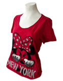 Disney Women's Minnie Mouse New York Graphic Pink Short Sleeve Shirt Size Medium