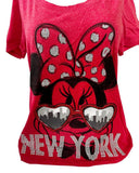 Disney Women's Minnie Mouse New York Graphic Pink Short Sleeve Shirt Size Medium