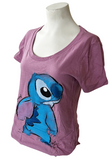 Disney Women's Cute And Fuzzy Stitch Graphic Purple Short Sleeve Shirt Size M