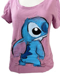 Disney Women's Cute And Fuzzy Stitch Graphic Purple Short Sleeve Shirt Size M