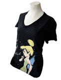 Disney Women's Tinker Bell Let's Get Lost In Neverland Black Striped Shirt M