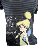 Disney Women's Tinker Bell Let's Get Lost In Neverland Black Striped Shirt M