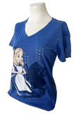 Disney Women's Alice In Wonderland Graphic Blue Short Sleeve Shirt Size Medium