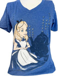 Disney Women's Alice In Wonderland Graphic Blue Short Sleeve Shirt Size Medium