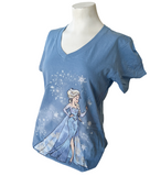 Disney Women's Frozen Elsa Graphic Blue Short Sleeve Shirt Size Medium