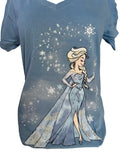 Disney Women's Frozen Elsa Graphic Blue Short Sleeve Shirt Size Medium