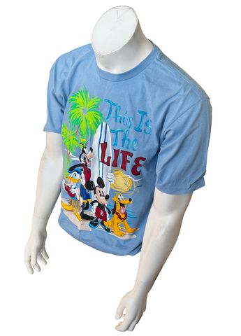 Disney Men's Mickey & Friends This Is The Life Hawaii Graphic Blue Shirt Size M