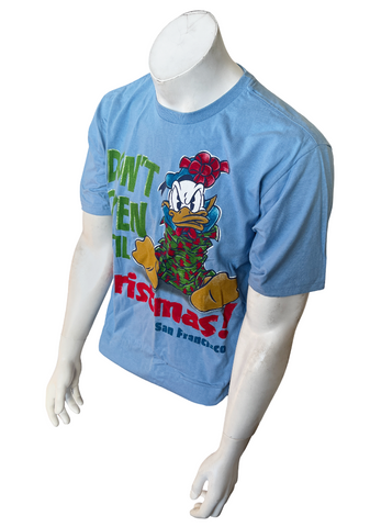 Disney Men's Donald Duck Don't Open Until Christmas San Fran Blue Shirt Size M