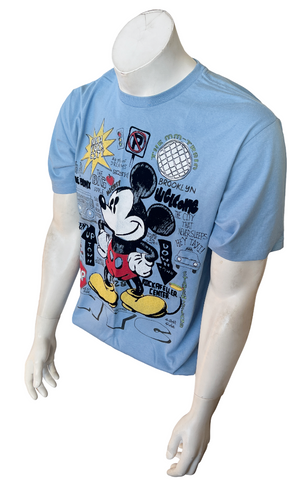 Disney Men's Mickey Mouse New York City Graphic Blue Short Sleeve Shirt Size M