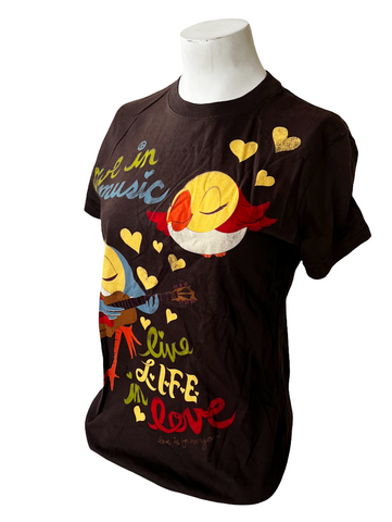 L.I.F.E. Women's Birds Live In Music Live Life In Love Brown Shirt Size Large