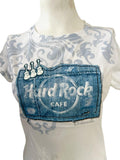 Hard Rock Cafe Women's Hard Rock Cafe Orlando Denim Patch White Shirt Size M