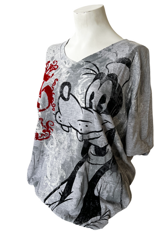 Disney Women's Goofy Grunge Graphic Gray Short Sleeve Shirt Size XL