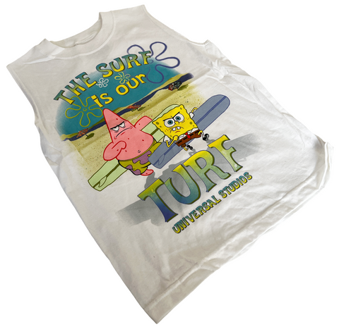 Universal Studios Boys SpongeBob The Surf Is Our Turf White Sleeveless Shirt S