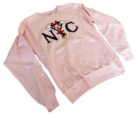 Hanes Girls Minnie Mouse NYC Graphic Pink Long Sleeve Pullover Sweatshirt Size L