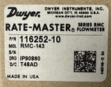 Dwyer RMC-143 Rate-Master RMC Series Flowmeter 0.4-4 GPM 100 PSI 116252-10