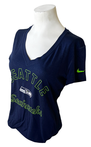 Nike Women's Dri-Fit Seattle Seahawks Graphic Navy Short Sleeve Shirt Size XL