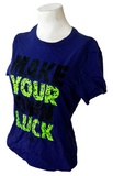 Adidas Women's Make Your Own Luck Graphic Navy Short Sleeve Shirt Size Medium