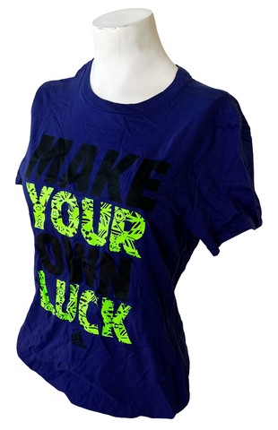 Adidas Women's Make Your Own Luck Graphic Navy Short Sleeve Shirt Size Medium
