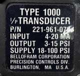 Bellofram 221-961-070 Type 1000 I/P Transducer 4-20mA 3-15 PSI