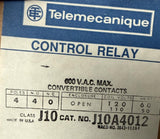 Telemecanique J10A4012 Control Relay 4‑Pole 600 VAC Contacts 110/120 VAC Coil