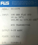RIS SC-1374 RTD Transmitter 100 Ohm Platinum 10-50 °C 4-20mA 115 VAC